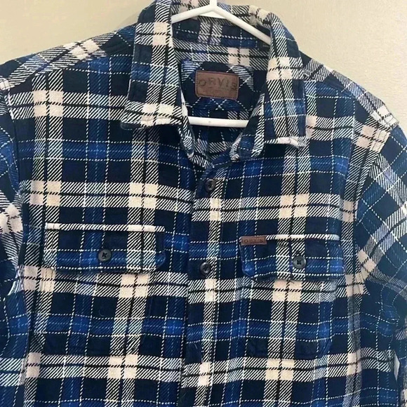 [M]Orvis Blue Plaid Heavyweight Flannel Men Button Down Shirt  Jacket - Picture 7 of 8